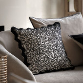 Scalloped Edge Cushion in Black Luxury Embroidered 